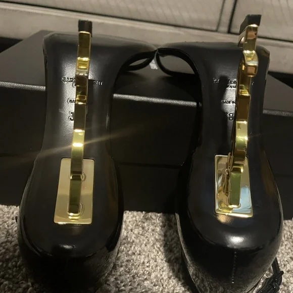 YVES SAINT LAURENT BLACK OPYUM 110 HEEL ANKLE STRAP IN PATENT LEATHER - Picture 11 of 16